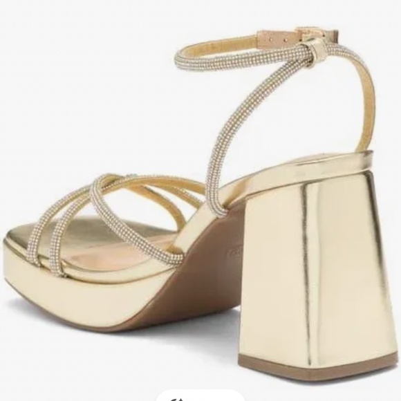 7.5 New Gold Platform heels with rhinestone straps - Picture 2 of 5